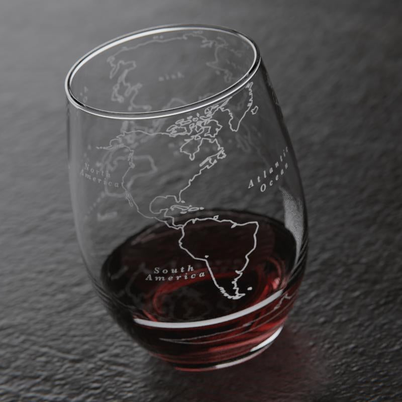 World Map Stemless Wine Glass - Set of 2